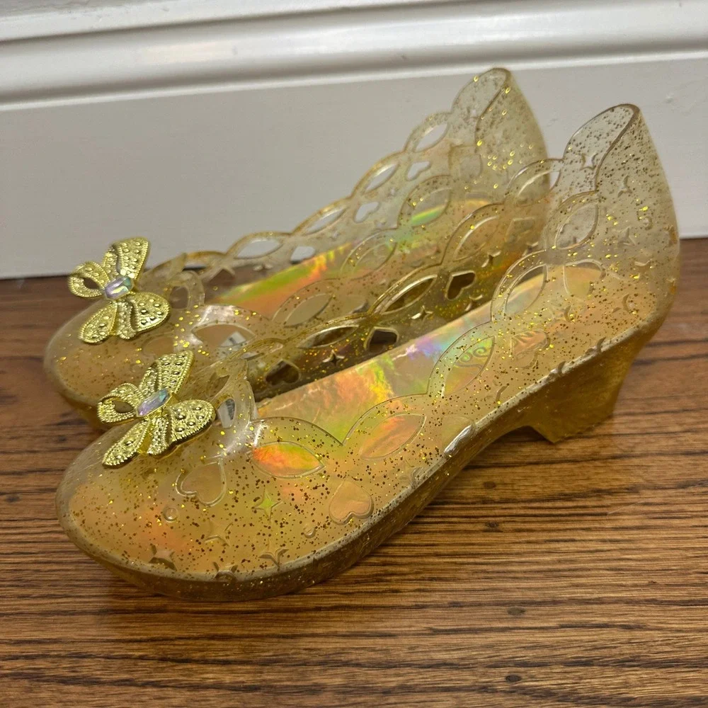 Disney Parks Princess Belle Light-Up Glitter Jelly Shoes Gold Dress Up Girls 13